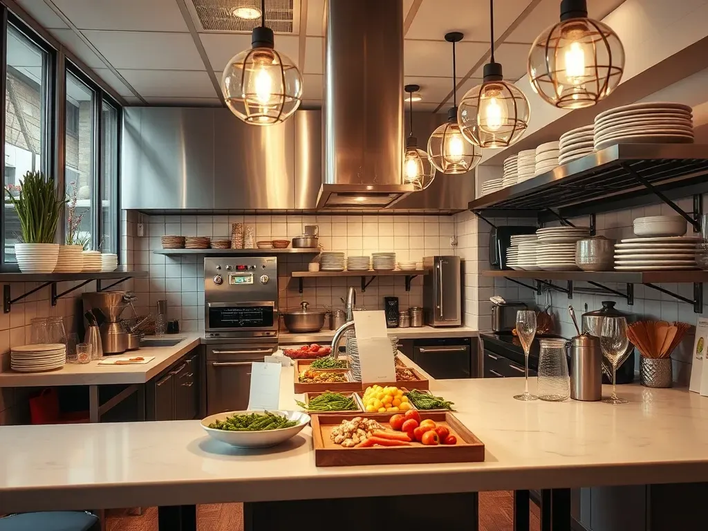 przestrzeń kuchenna w lokalu gastronomicznym